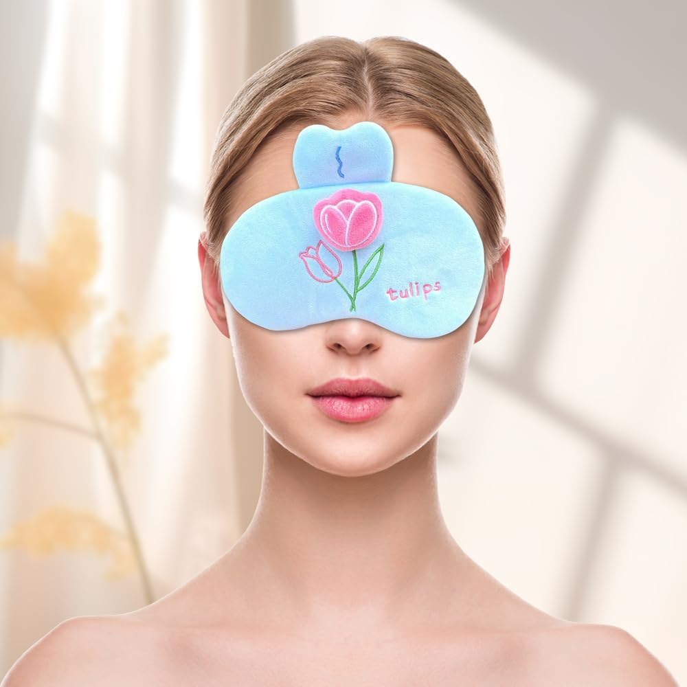 PERFECTSIGHT Sleep Eye Masks, Cute Plush Sleep Eye Cover Lightweight Adjustable Eyeshade Faux Fur Mask Cover for Women Men Sleep Travel Nap, Blue Tulip