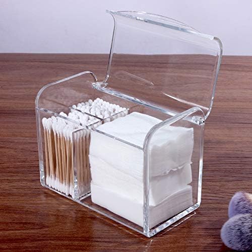 Sooyee Qtip Holder Dispenser for Cotton Ball, Swab, Round Pads, Floss,3 Compartment Plastic Apothecary Jars,Bathroom Organization ,Vanity Organizers and Storage,Clear