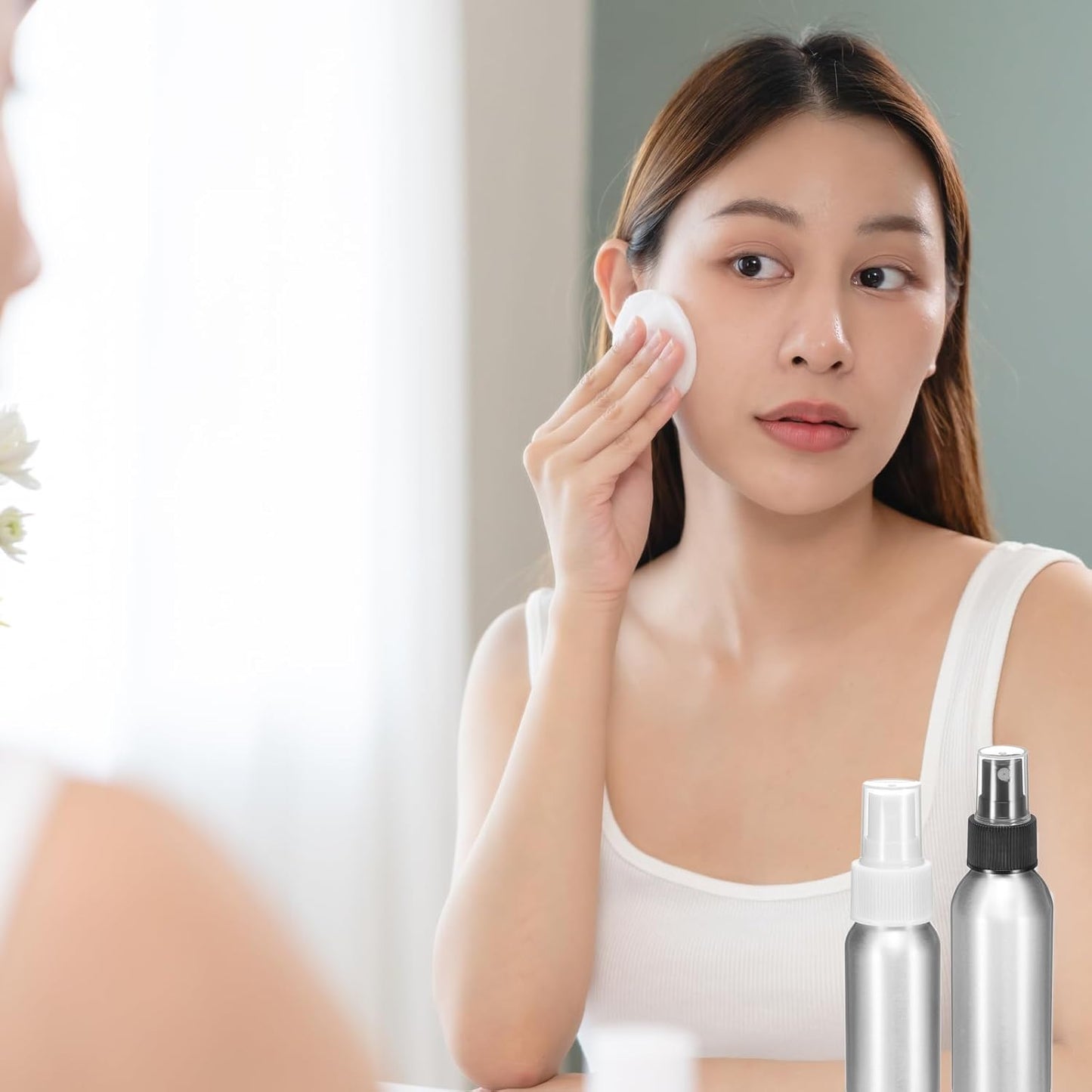 HARFINGTON 3pcs Aluminum Fine Mist Spray Bottles 250ml/8.5oz Metal Small Liquid Alcohol Refillable Travel Container with White Plastic Nozzle Cap for Perfume Skincare Cosmetic Storage Bottle