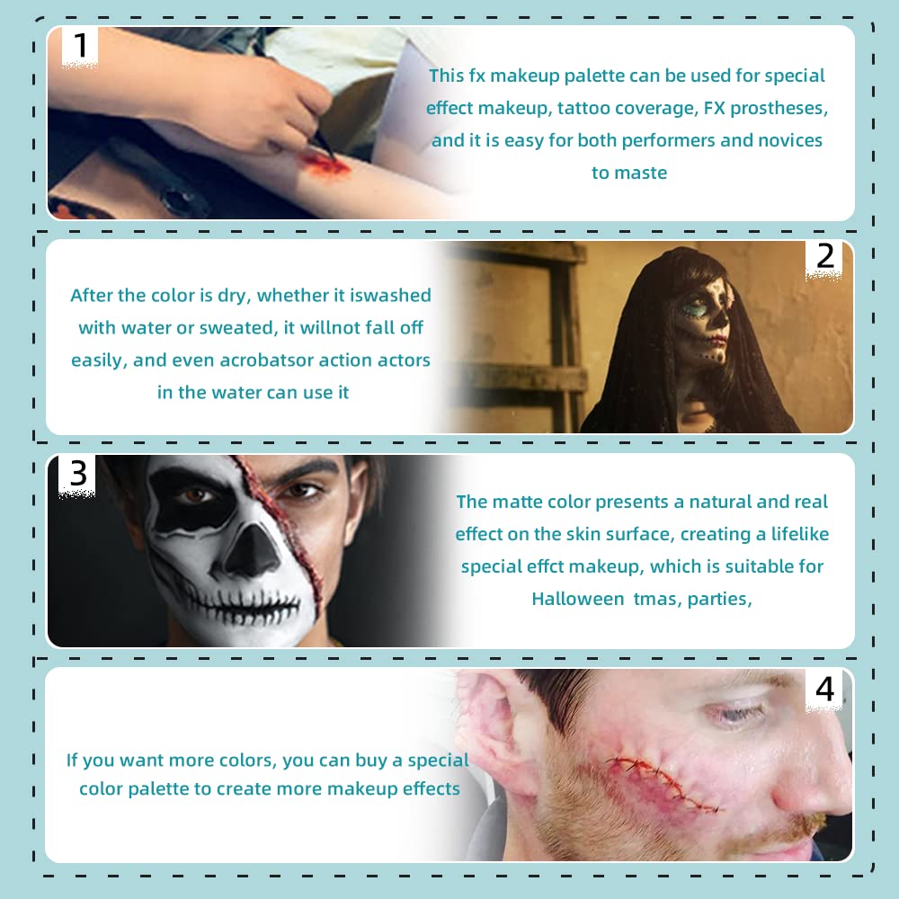 Alcohol Activated Makeup Palette for FX Makeup with Makeup Egg Mimic Wound Sponge Cleaning accessories 12 Colors