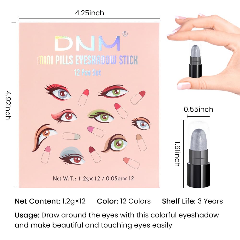 evpct 12Pcs Capsule Cream Eye Shadow Brightener Sticks Set for Eyes, Pearl White Smokey Black Gray Khaki Royal Blue Violet Purple Silver Shimmer Matte Pencil Eye shadow Applicator Stick Palette Makeup