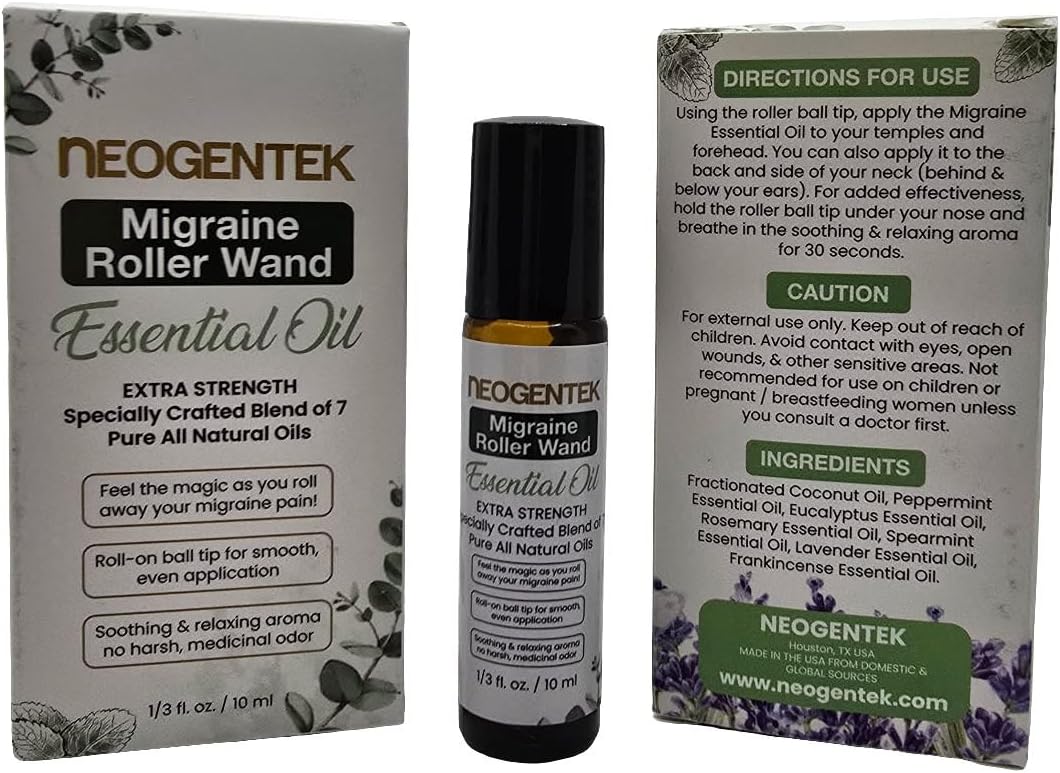 Migraine Essentail Oil Roller | Crafted Blend of 7 Powerful Essential Oils | Headache, Migraine Relief, Sinus/Made in USA 0.33 OZ 10 ML