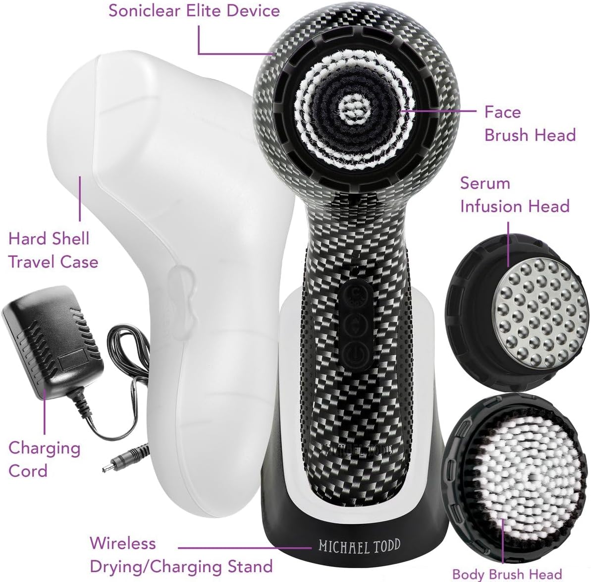 Michael Todd Beauty - Soniclear Elite - Facial Cleansing Brush System - 6-Speeds - Face Cleansing Brush & Exfoliating Body Scrubber