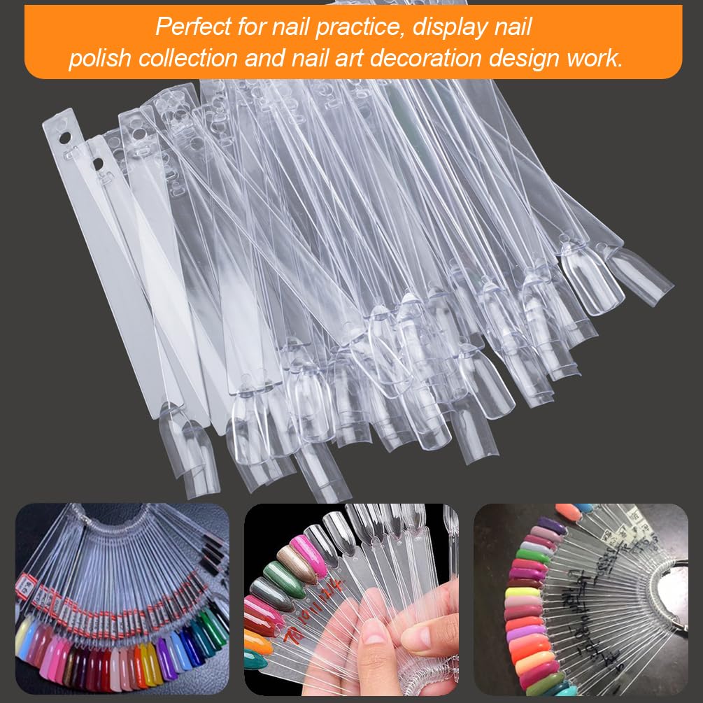 JASSINS 150 Pcs Nail Swatch Sticks with Ring and Number posted, Clear Fan-shaped Nail Art Polish Practice Display Tips Nail Sample Sticks, Nail Practice Color Display Polish Board