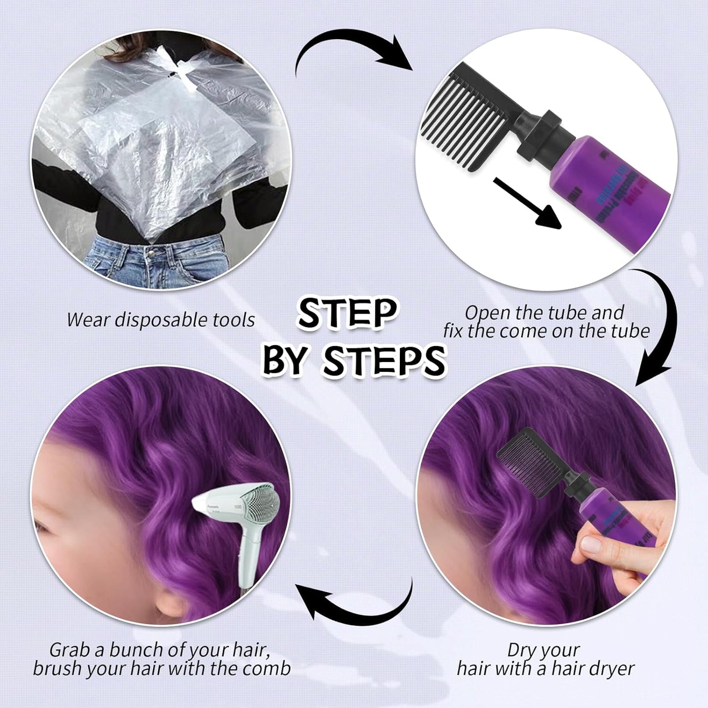Byhoo Purple Temporary Hair Color Dye for Dark Hair, 90 ml, Cream Format, Fashionable Color, Suitable for Kids Party, Cosplay, Easy to Apply, Safe and Harmless Formula