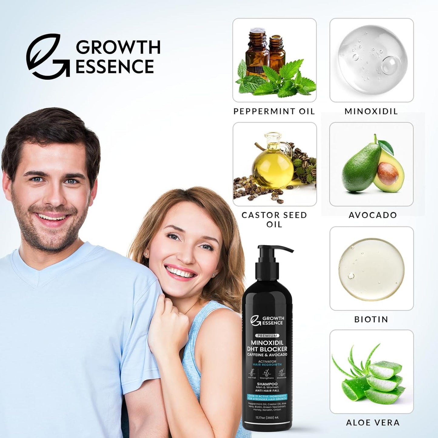 Minoxidil & Biotin Shampoo for Hair Growth - Enriched with Caffeine, Castor Oil & Onion - DHT Blocker for Thicker, Healthier Hair - Strengthening Formula for Men & Women