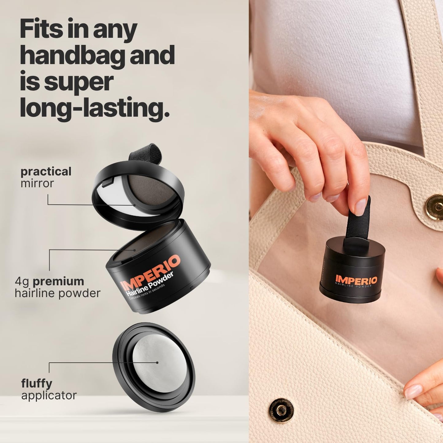 IMPERIO Root Touch Up Hair Powder for Concealing Hair Loss instantly - Hairline Powder for Women & Men - Water resistant Root Cover Up for Thinning Hair in Premium Hairdressing Quality (Dark Brown)