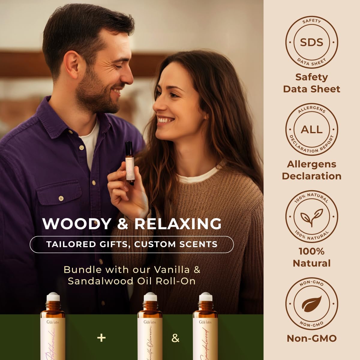 Gya Labs Patchouli Roll On, Luxurious Aroma for Confidence and Allure - Patchouli Essential Oil Roll On for Tranquillity and Inner Peace - 0.34 Fl Oz - Travel-Sized Convenience and Quick Absorption