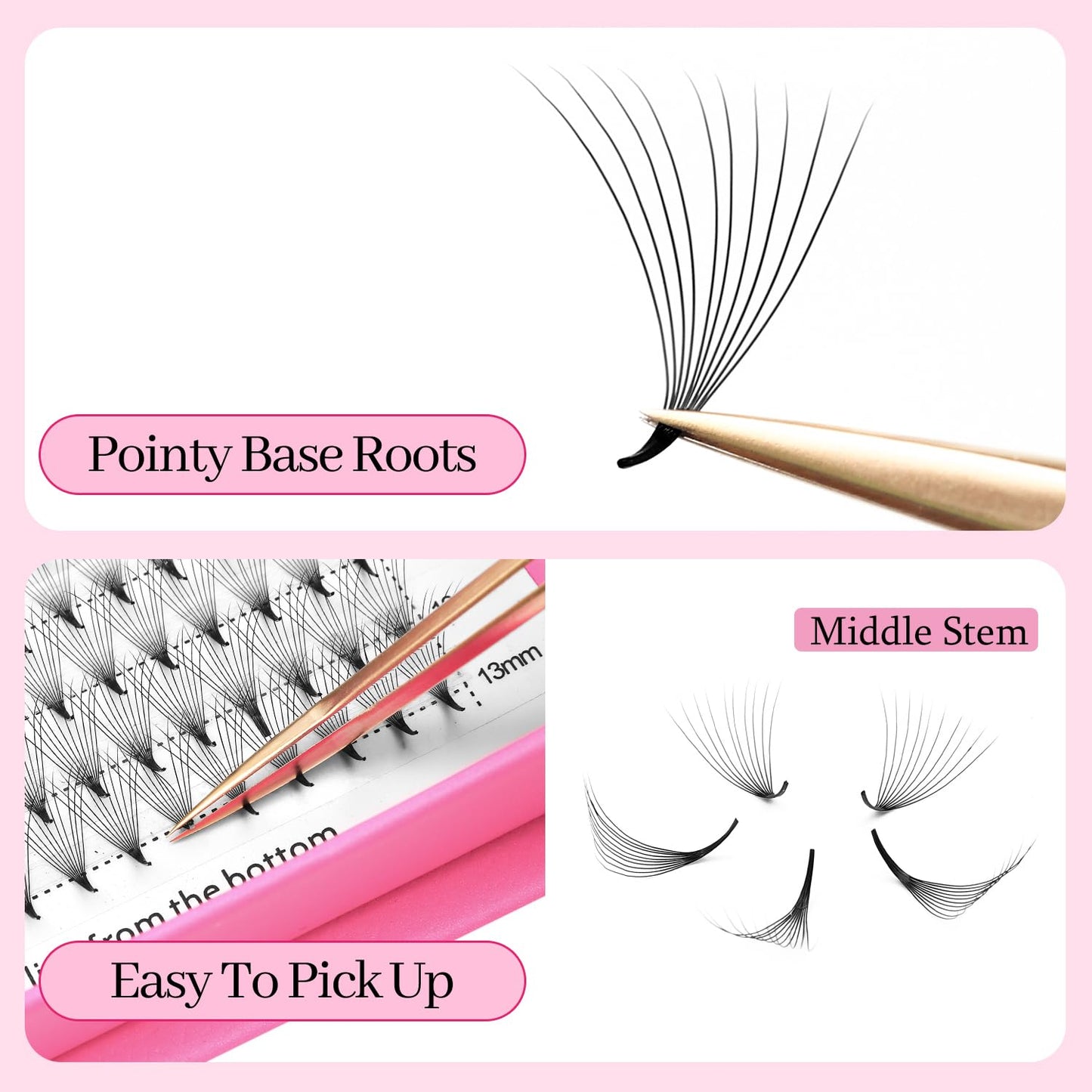 Premade Fans Eyelash Extensions 10D Volume Lash Extensions 0.05 Thickness Eyelash Extension D Curl Premade Lash Fans Mix 9-16mm Fluffy Soft Handmade Lash Fan(10D-0.05-D,9-16mm)