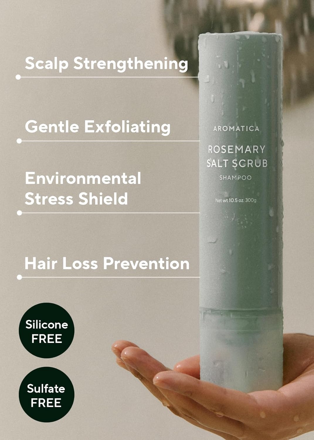 AROMATICA Rosemary Salt Scrub Shampoo - Hair Loss Korean Scalp Detox Shampoo with Rosemary Scalp Oil | Scalp Exfoliator with Salt Scrub for Oily Scalp | Sulfate Free, Silicone Free (10.5 oz / 300g)