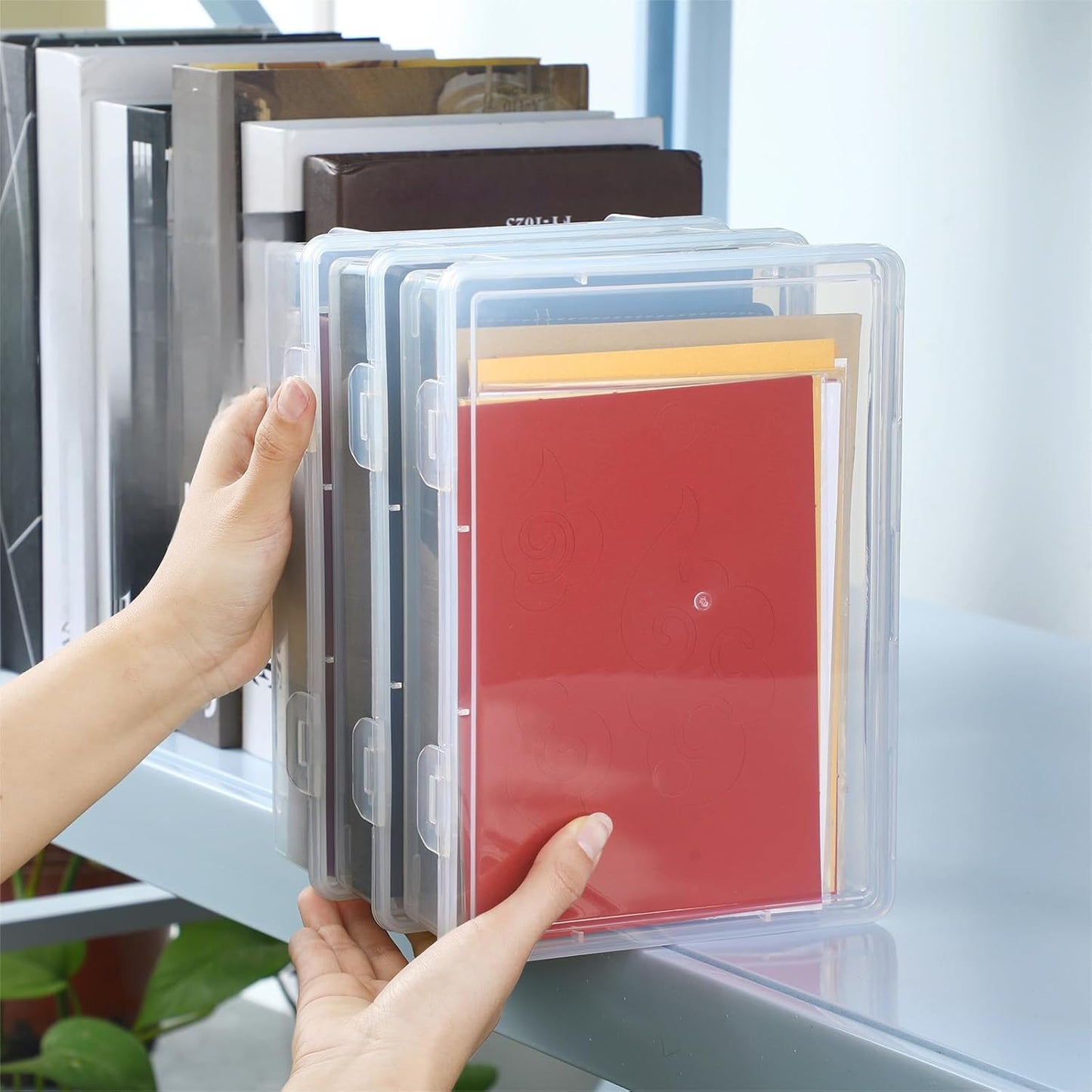 Qunclay 6 Pcs 9 x 8.7 x 2 inches Plastic Storage Box with Lid Multipurpose Craft Organizers Plastic Containers Clear Pencil Case Art Satchel Storage Case for Beads Ornaments Crafts Accessories