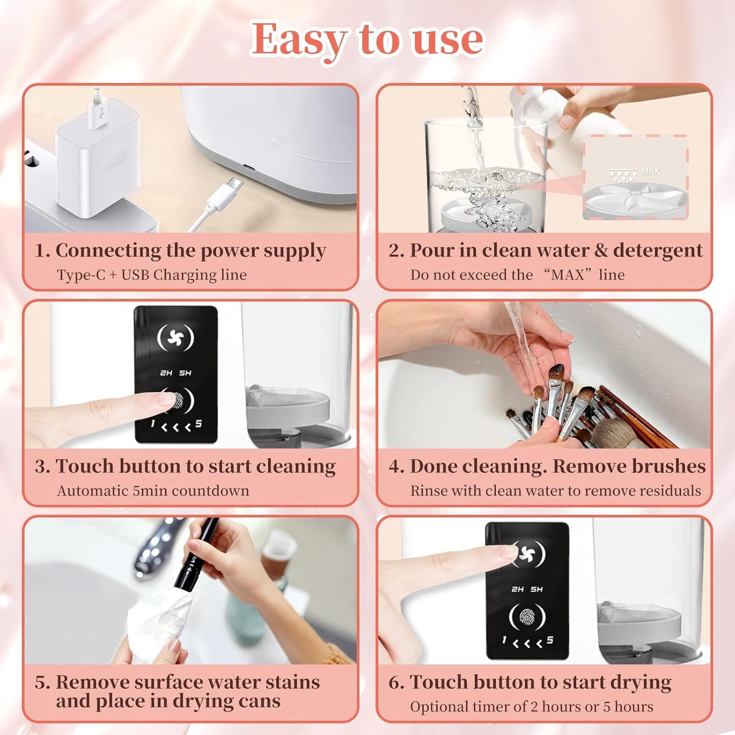 LARDERGO Makeup Brush Cleaner Machine, Ultimate Efficient Electric Automatic Cleaner and Dryer for All Types of Makeup Brushes