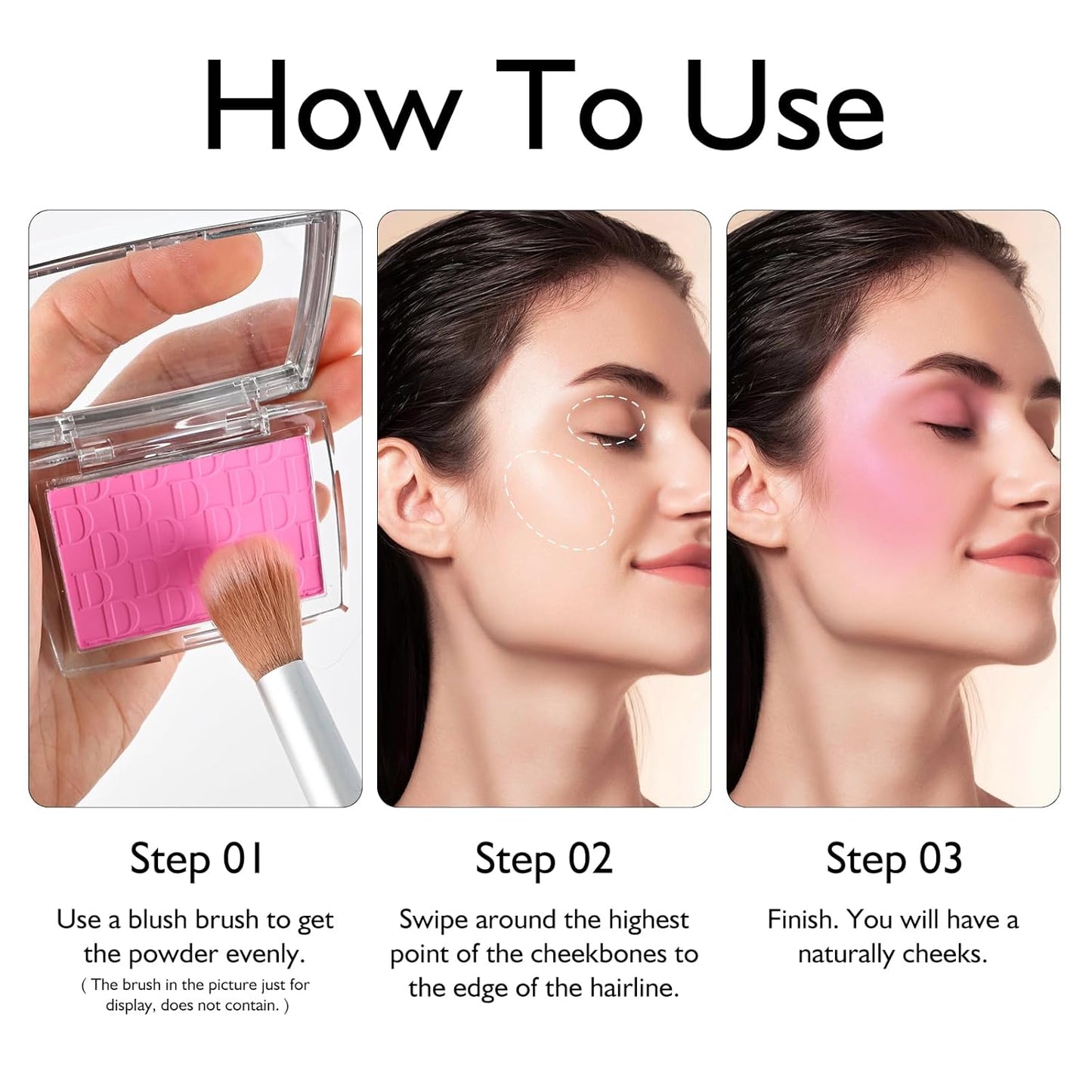 KYDA Pink Blush Powder, Make Up Pink Face Powder Face Blusher, Blendable Formula, Lasting Moisturizing, Ultra Fine Lightweight Texture