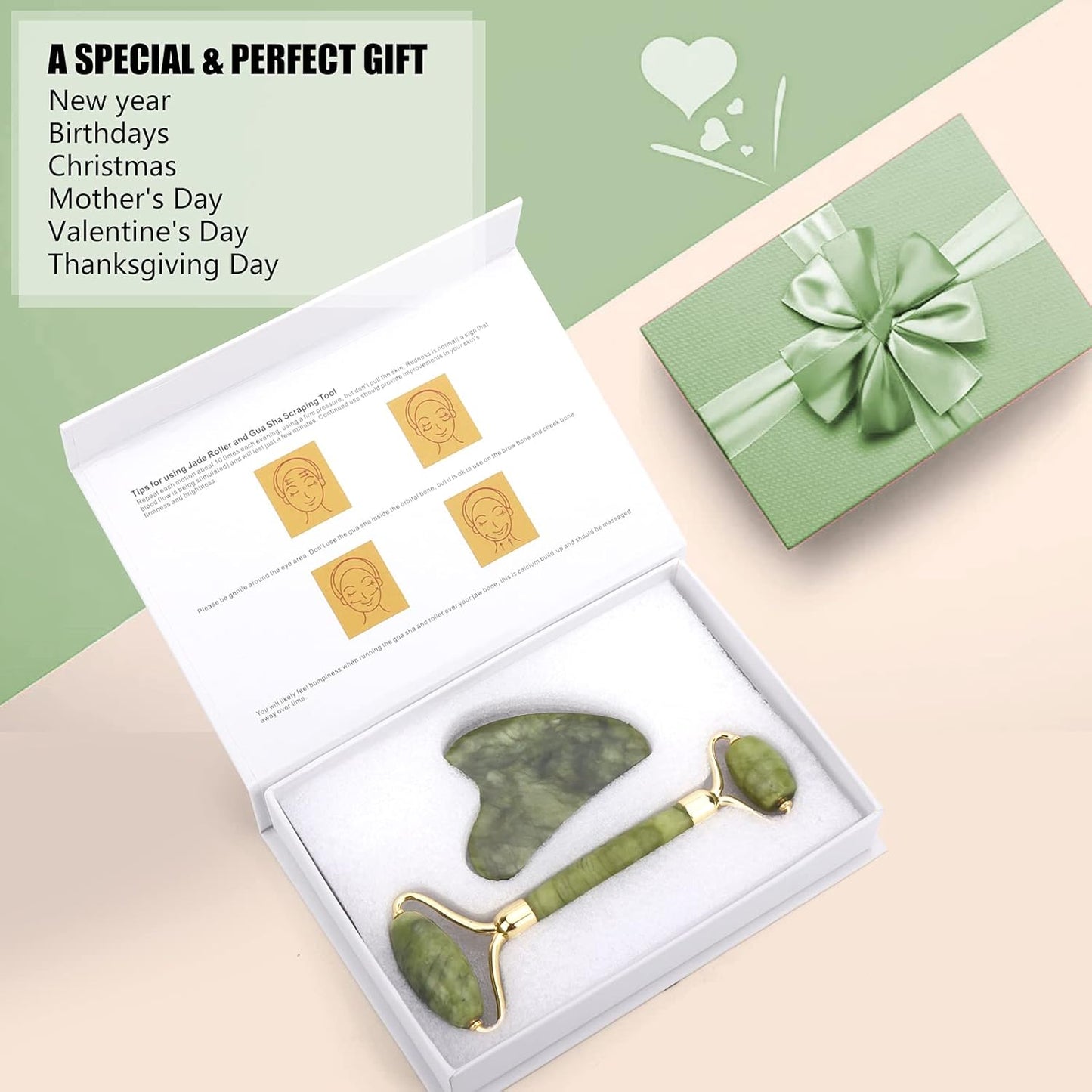 Deciniee Jade Roller and Gua Sha Set - Beauty Face Massager & Guasha Tool for Eye, Neck, Body - 2 in 1 Skin Care Massage Tools, Muscle Releaxing and Relieve Wrinkles