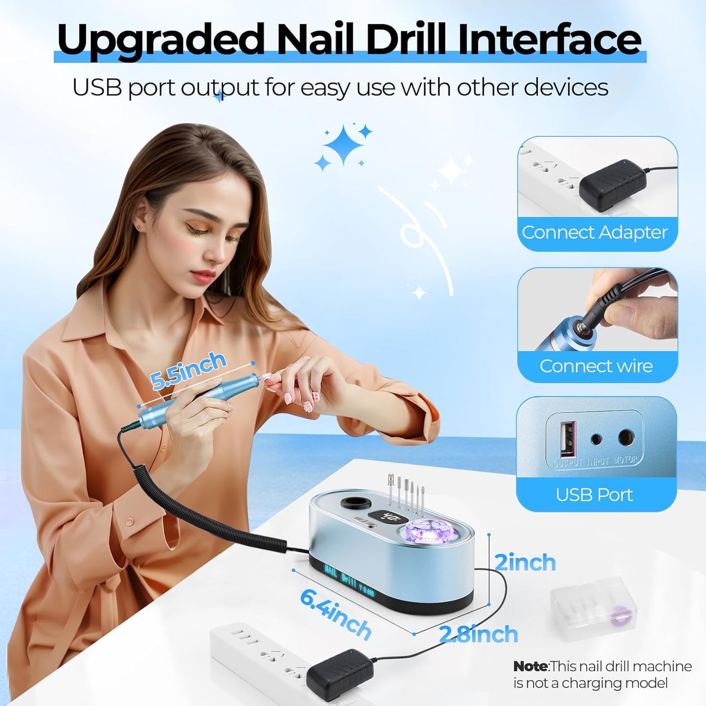 Electric Nail Drill Professional: 40000RPM Electric Nail File Kit E File Nail Drill Machine with LCD Display for Acrylic Gel Nail, Manicure Pedicure Polishing Nail Grinder for Salon Home Use