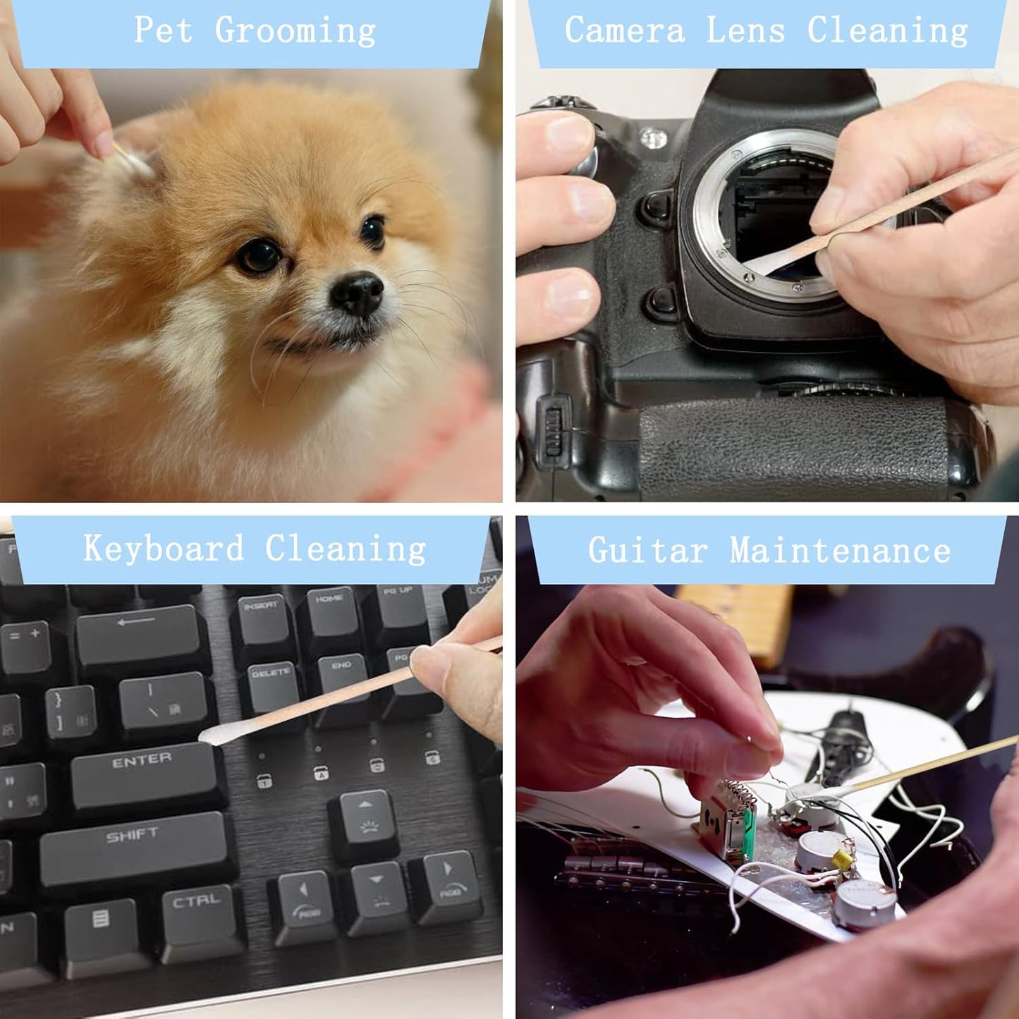 Eyxformula 200 Pcs 6 Inch Long Cotton Swabs with Bamboo Sticks, 100 Round Tip & 100 Precision Tips Gun Cleaning Cotton Swabs, Ideal for Cleaning Firearms, Dog Ears & Hard-to-reach Areas, Makeup, Craft