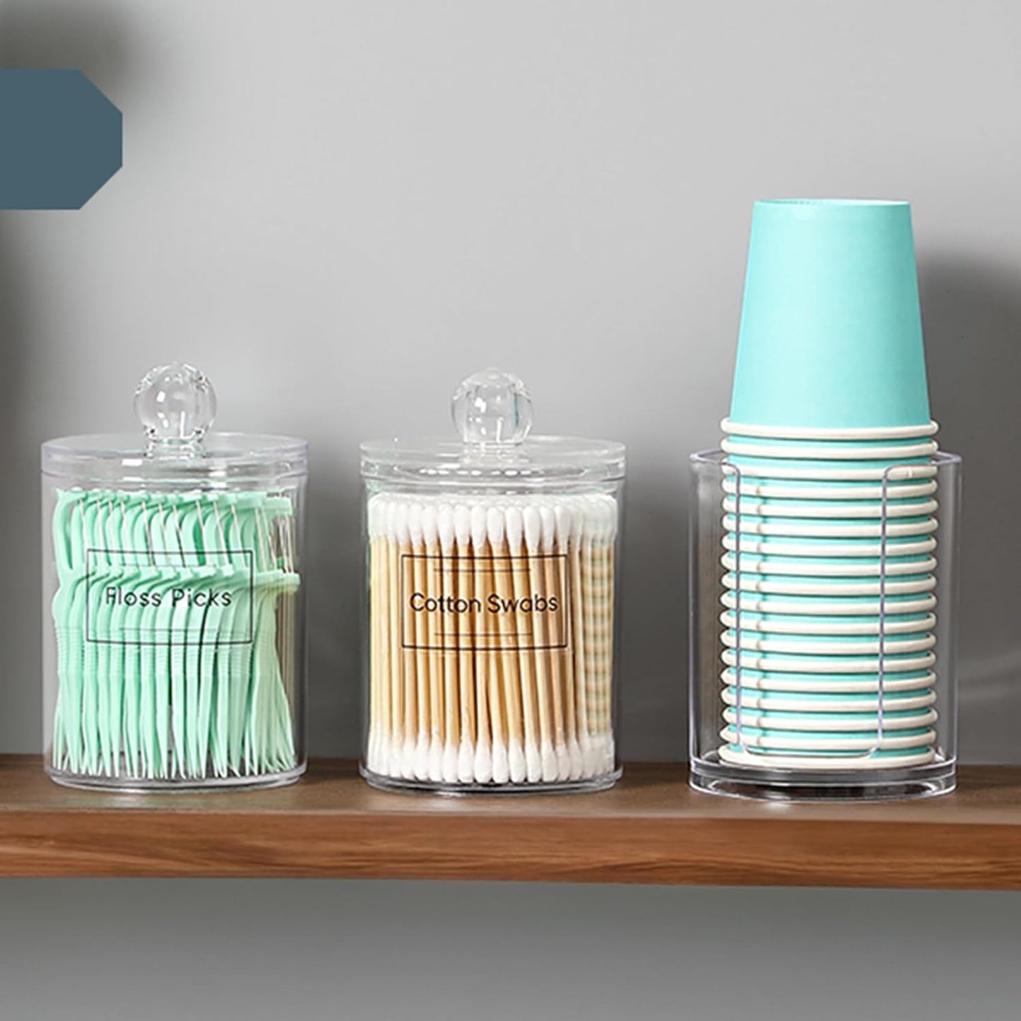 AOZITA 4 Pcs, Acrylic Qtip Holder Dispenser for Cotton Swab, Ball, Round Pads, Floss Picks - Clear Plastic Apothecary Jar Set for Bathroom Canister Storage Organization, Vanity Makeup Organizer