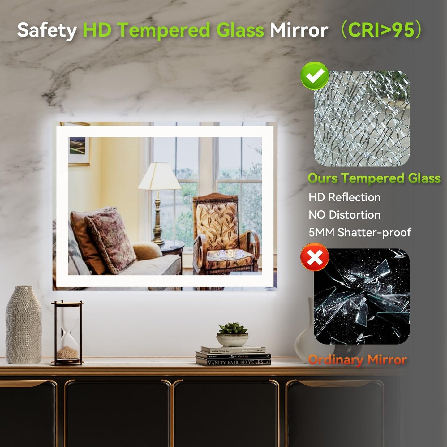 24"x 36" LED Bathroom Mirror with Front and Backlit, Wall Vanity Mirror with Lights, Controlled Separately LED Mirror for Bathroom, 3 Colors, Tempered Glass, Shatterproof, Anti-Fog, Memory(UL ETL)