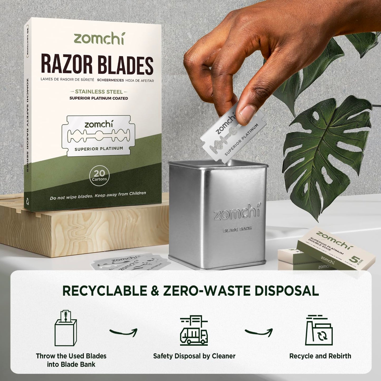 Zomchi Double Edge Razor Blades 2.0, 100 Counts Safety Razor Blades for Shaving, Platinum Stainless Steel Shaving Blades for Men and Women, Fits All Standard Double Edge Razors