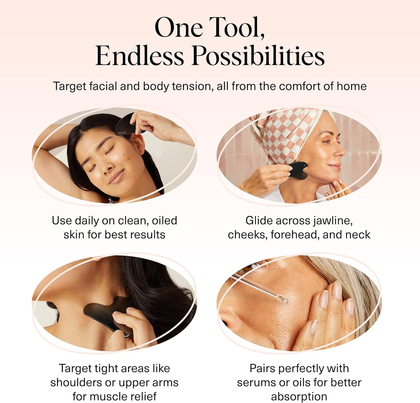 Kitsch Stainless Steel Gua Sha Facial Tools - Lymphatic Drainage Massager for Face & Chin, Jawline Shaper, Double Chin Reducer, Guasha Tool for Face Massager, Skin Care Tools - Matte Black