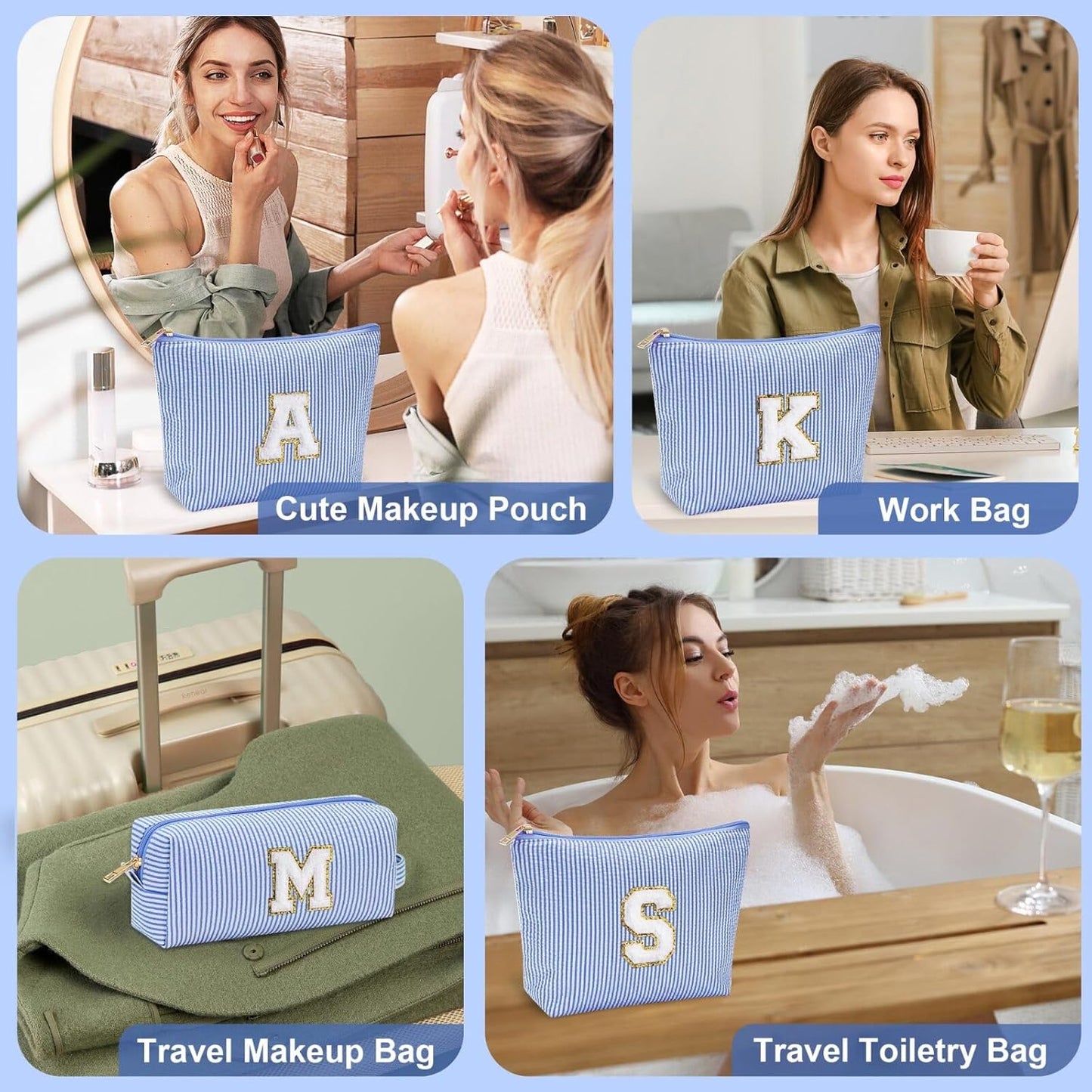 YOOLIFE Preppy Makeup Bag Travel Makeup Bag - Initial Cosmetic Bag Cute Makeup Bag Travel Essentials Small Makeup Bag with Zipper Makeup Bag Organizer Personalized Gifts for Her Preppy Stuff Letter P