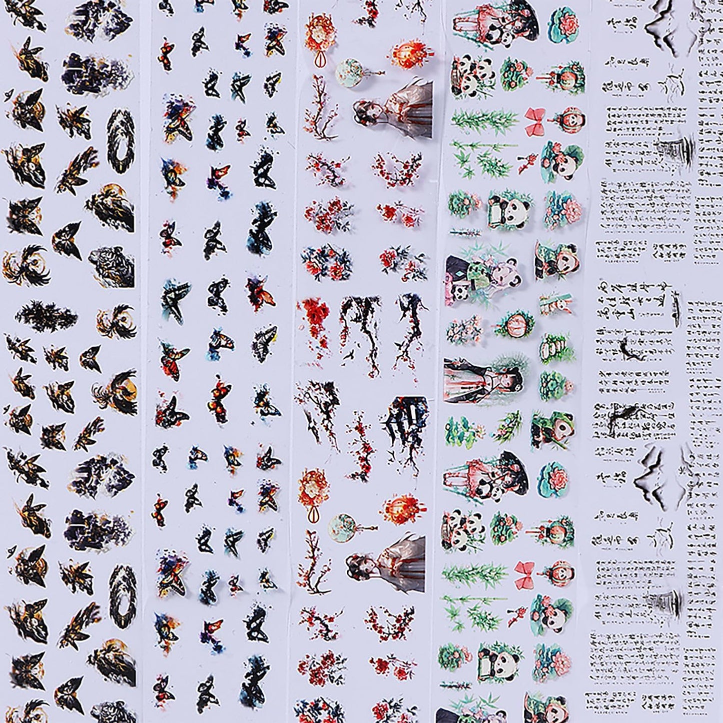 10 Rolls Nail Foils Transfer Nail Art, Chinese Style Nail Foil Transfer Stickers Self Adhesive Nail Art Supplies Decals Cute Panda Manicure Accessories Fall Winter Nail Decorations for Women