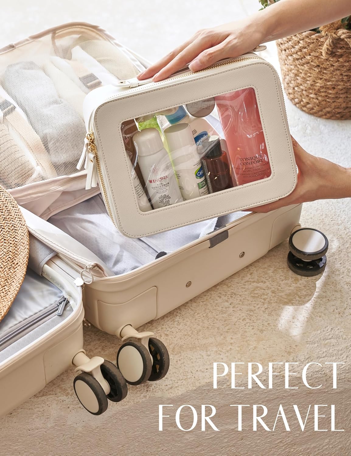 Popvibe Clear Makeup Bag Travel Cosmetic Case Transparent Toiletry Bag with Zipper, Portable Make Up Organizer Traveling Compact Car Bag for Essentials