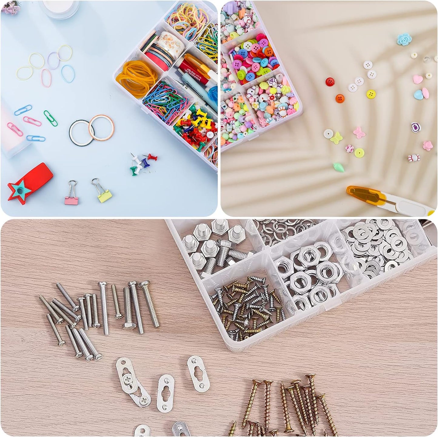 15 Large Grids Plastic Organizer Box with Dividers, Clear Compartment Container Storage for Washi Tapes Beads Crafts Jewelry Fishing Tackles, Size 11 x 6.3 x 2.2 in