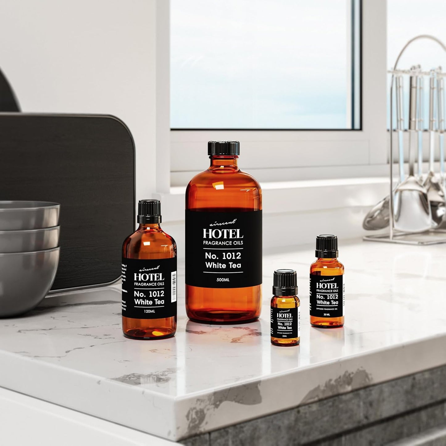 AirScent Hotel Diffuser Oil No. 1012 Inspired by The White Tea Hotel Scent - Premium Fragrance Oil for Ultrasonic and Waterless Diffusers and Crafting - 30 mL, 1 fl oz Glass Dropper Bottle