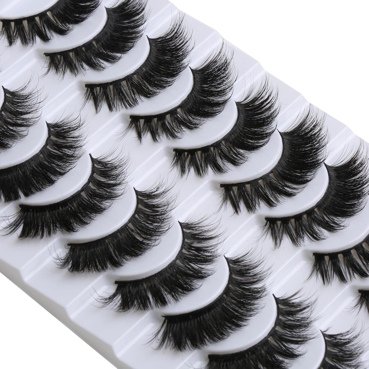 SUNWELL False Eyelashes 16mm Mink Lashes 8D Fluffy Cat Eye Faux Mink Lashes Strip Lashes Soft Reusable Luxury Volume Fake Eyelashes 10 Pairs Pack