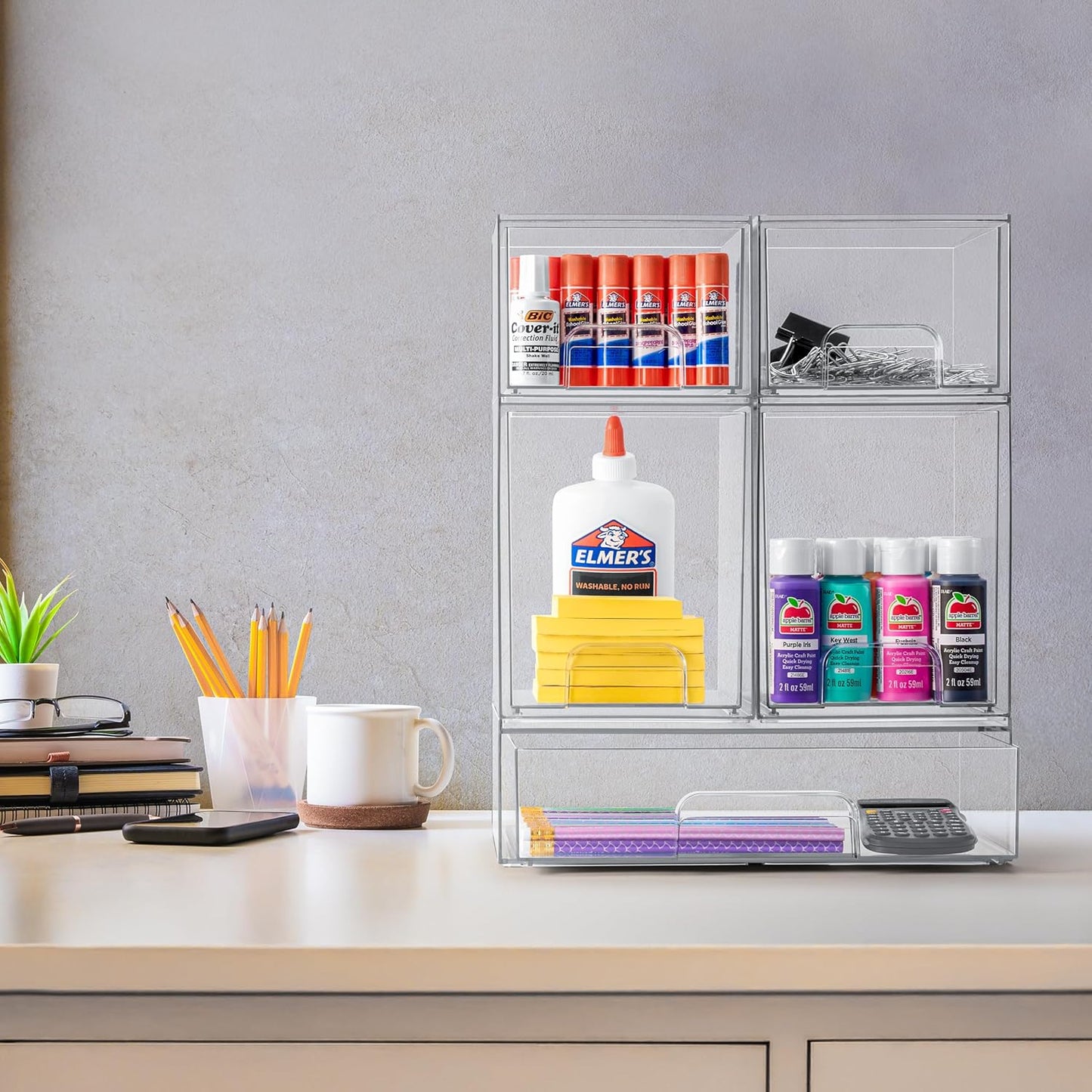 Sorbus Acrylic Storage Containers - 4 Pack, Stackable Storage Bins Set for Bathroom Organization - Clear Acrylic Drawer Organizers - Makeup Case Pull-Out Drawers (4.4’’ Tall)