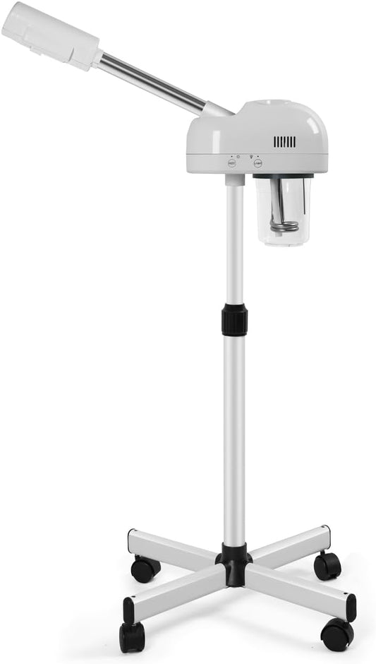 Professional Facial Steamer with Hot Mist Function, Stand Facial Steamer On Wheels, Height Adjustable & 360° Rotatable Nozzle, Use at Home & Salon SPA