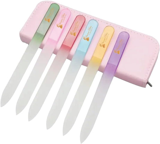 6 Pack Crystal Glass Finger nail File with PU Leather Bag, Professional Czech Glass acrylic Nail File & Nail Buffers, Nail File for Shiny, Natural & Acrylic Nails, Nail Care Tools Gifts by INOVEX Diva