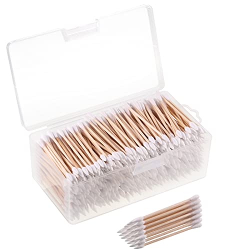 Norme 500 Pcs 3 Inch Gun Cleaning Swabs Long Cotton Swabs in Storage Box Long Pointed Tip with Wooden Handle Buds for Makeup Baby Pet Care