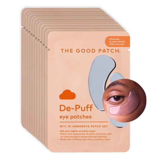The Good Patch De-Puff Cooling Hydrogel Under Eye Patches for Puffy Eyes and Under Eye Bags, Made with Caffeine, Aloe Vera, Gotu Kola, Clinically Proven (12 Total Patch Sets)