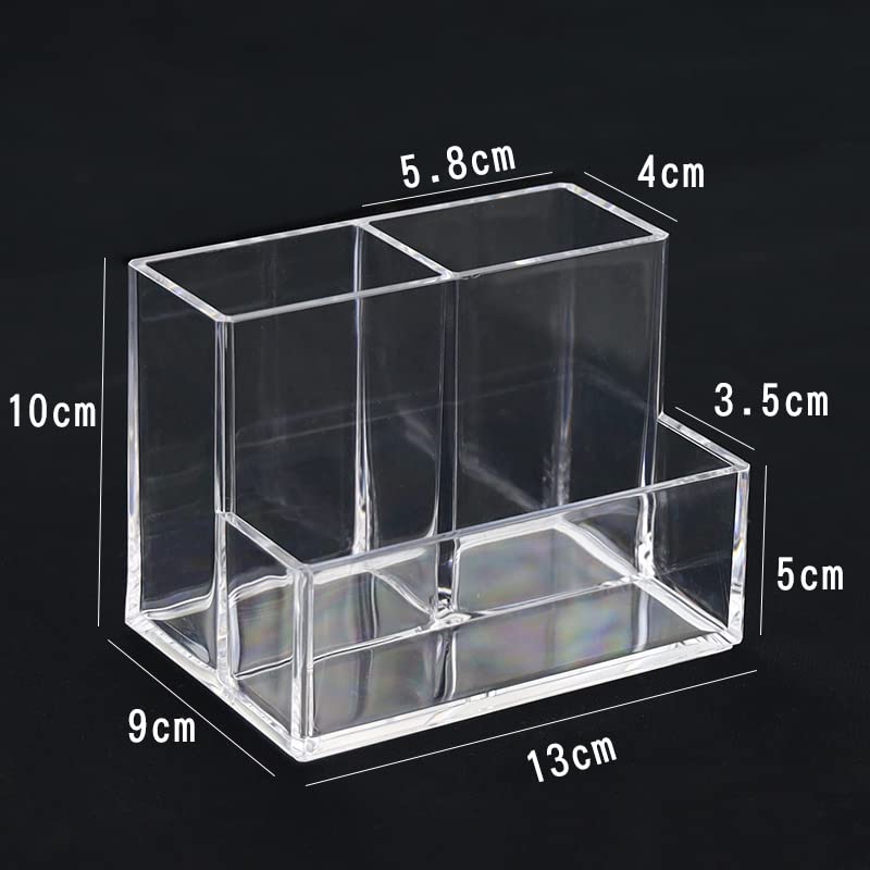 Acrylic Makeup Organizer Cosmetic Storage Makeup Display Case Makeup Brush Holder Lipstick Dispenser Canister Bathroom Container (5.1 x 3.5 x 3.9 in, 3 Partitions, Transparent)