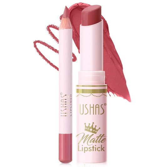 USHAS Lipstick and Lip Liner Combo Set 2 in 1 Waterproof Matte Lipstick pen for Women Lip liner Set Long Lasting with Makeup Set (Y13, Pack of 1)