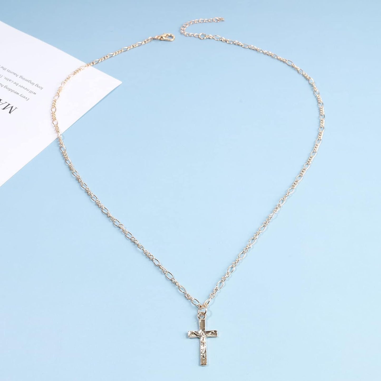 Jesus Cross Necklace Chain Gold Crucifix Cross Pendant Necklace Minimal Religious Necklace Christian Necklace Jewelry for Women and Girls Gift for Her