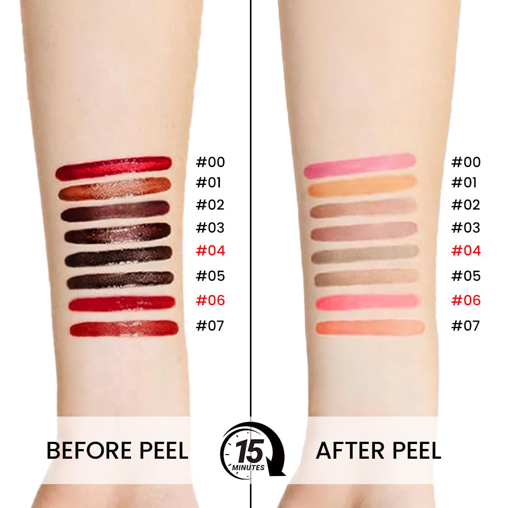 2Pcs Peel Off Matte Liquid Lip Gloss Stain-Lip Liner with Tweezer, Peel Off Lip Stain, Long Lasting & Waterproof Lipstick Tattoo, Transfer-Proof Lip Gloss for All Skin Types (04#+06#, 2Pcs)