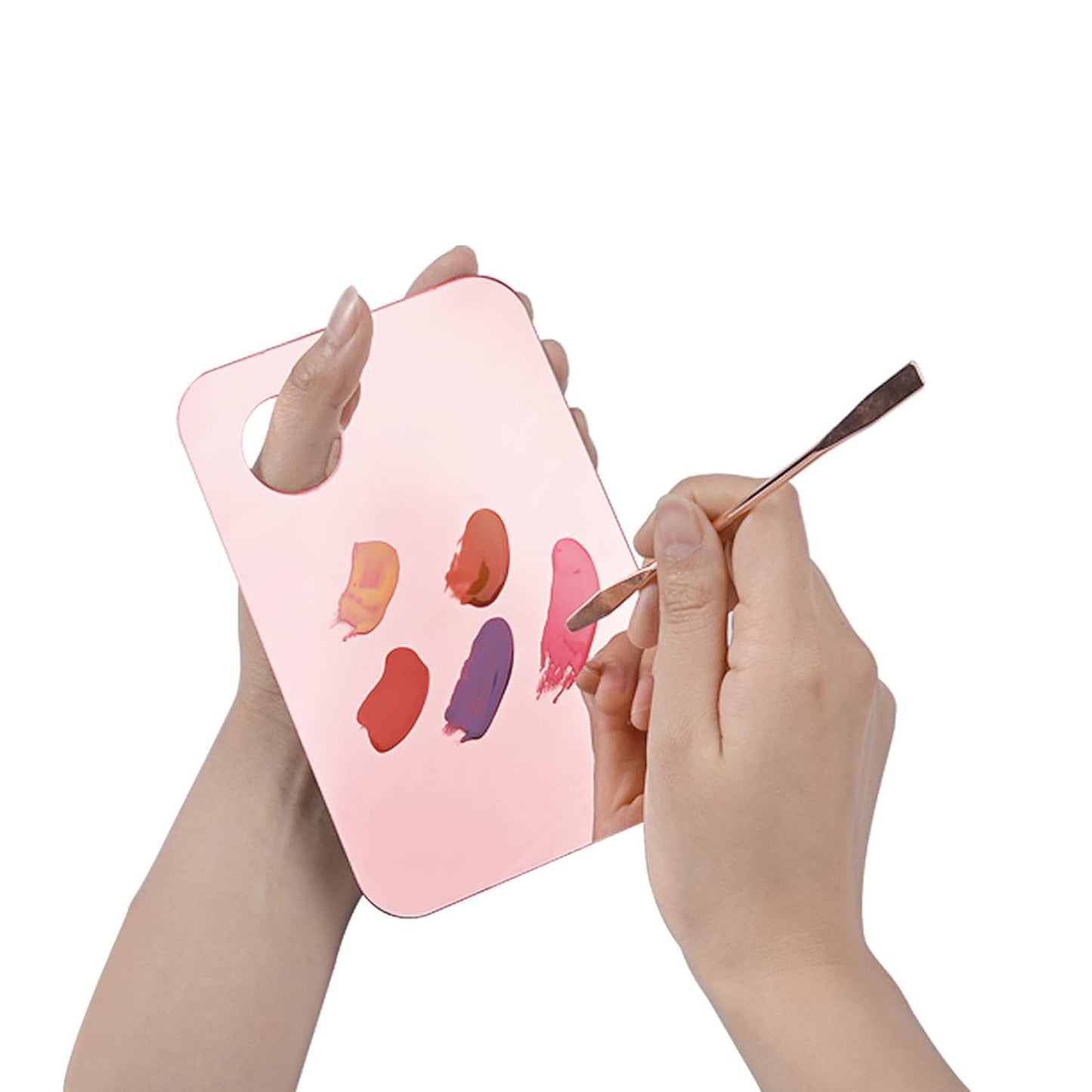 1 Pc Acrylic Cosmetic Makeup Palette with Makeup Spatula Tool Makeup Mixing Tray Apply for Foundation Eye Shadow Lipsticks Nail Art Beauty Salon (Rose gold)