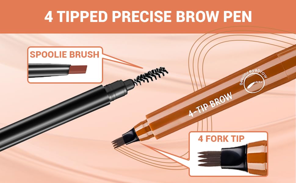 2025 New Magic Eyebrow Pencil, 3D Waterproof 4 Tipped Precise Brow Pen Microblading Eyebrow Pencil Contouring Pen Fine Stroke Microblading Creates Natural (Gray Brown)