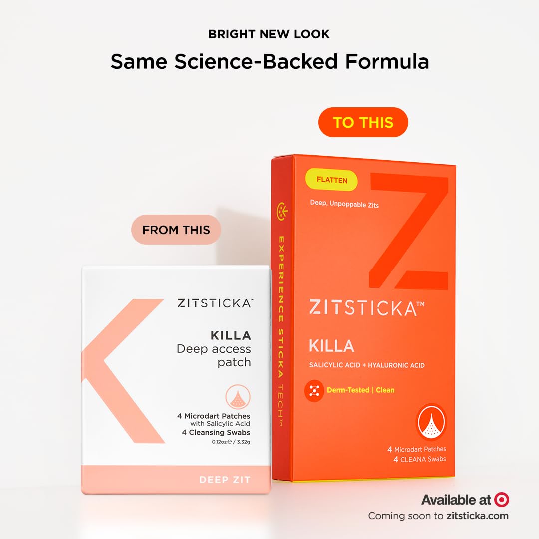 ZitSticka Killa Acne Patches for Face - World's Most Potent Pimple Patch with Fast-Acting Microdarts - Starts Working within 2 Hours for Deep, Early-Stage Zits & Blemish - 4 Count