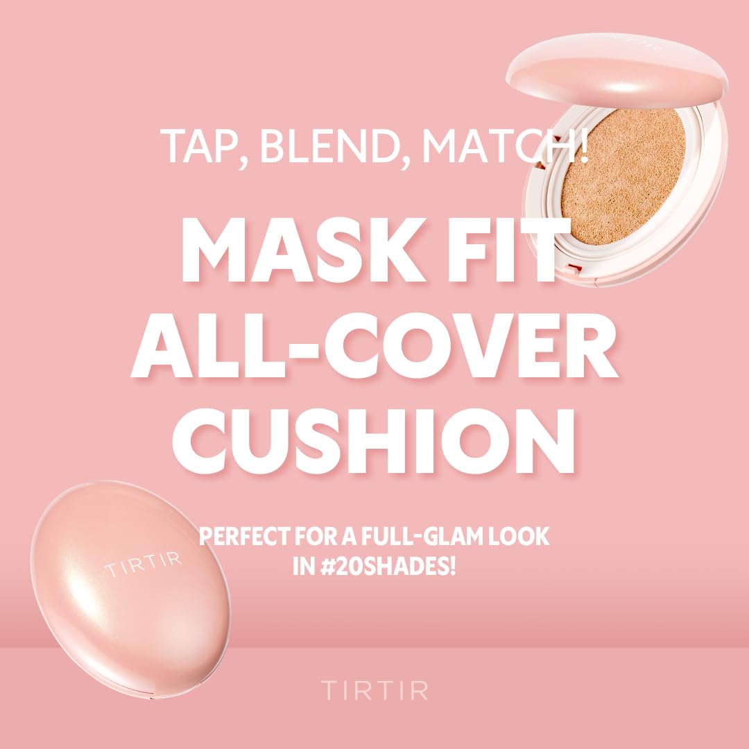 TIRTIR Mask Fit All Cover Pink Cushion Foundation | High coverage, Velvety Matte Finish, Lightweight, Flawless, Corrects Redness, Korean Cushion (#31N French Beige, Full Size, 0.63 Fl Oz)