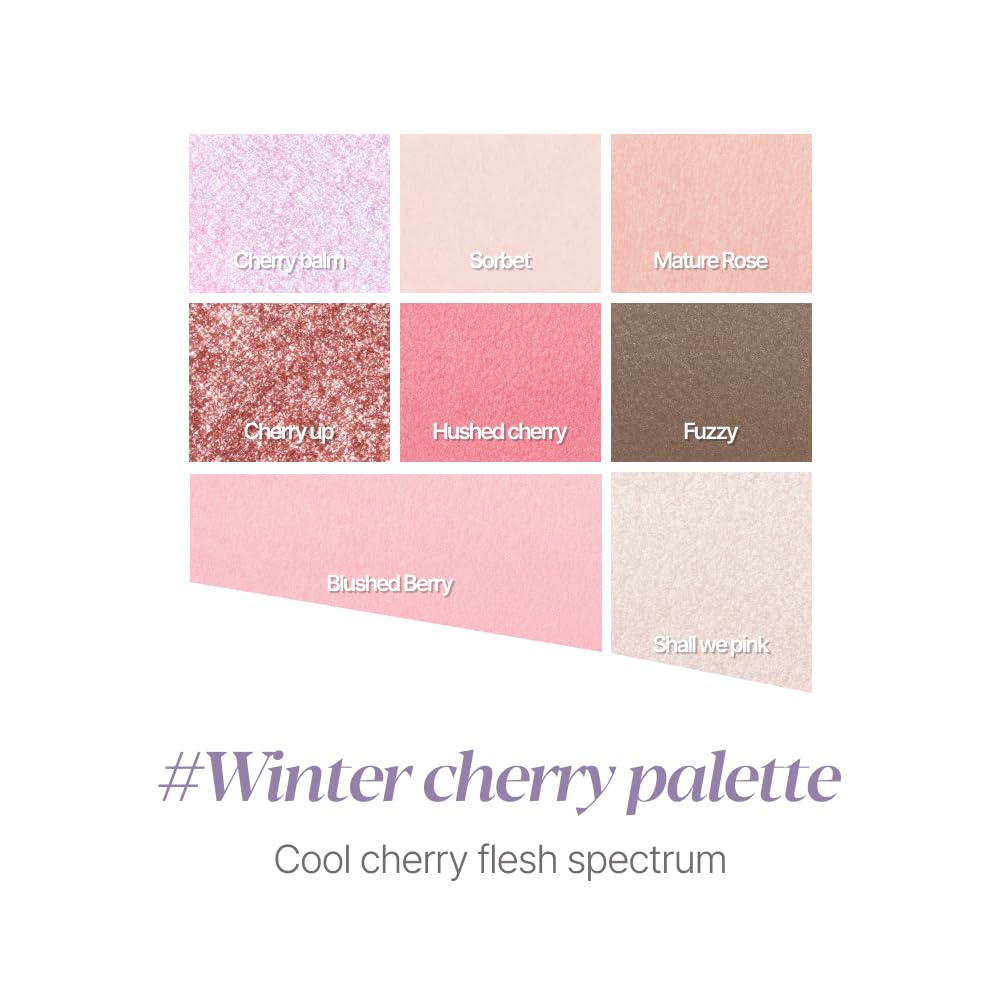 Espoir Real Eye Palette All New #5 Hushed Cherry 0.17 oz | Multi-Use Long-Lasting Blendable 8 Colors Natural Glitter Soft veil matte Makeup Eyeshadow Palette for Various Makeup Looks | Korean Makeup