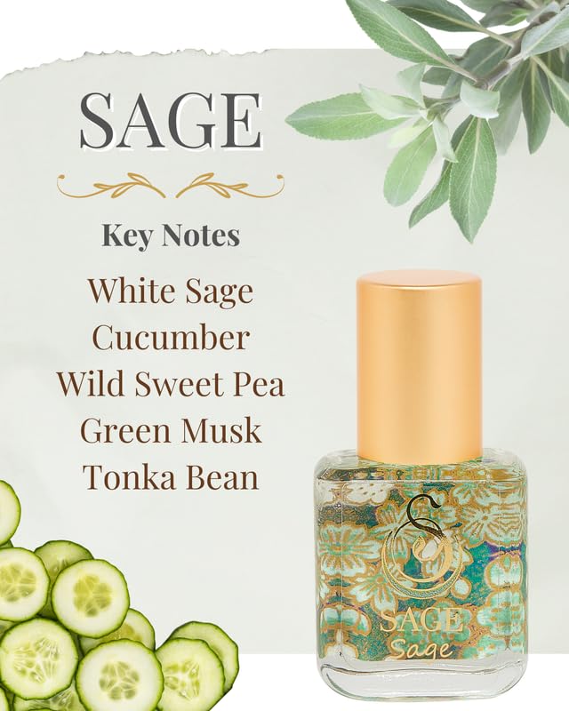 Sage Organic Perfume Oil Extract Roll-On by Sage- 1/4 oz, Vegan & Cruelty-Free, Fresh Scent, Cucumber, White Sage, Sweet Pea - Made in USA