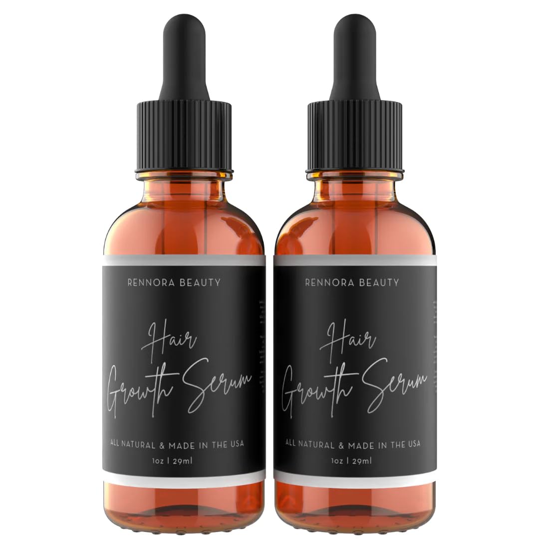 Rennora Hair Growth Serum with Organic Herbs and Natural Vitamins, Peppermint Oil, Stinging Nettle, and Rosemary Oil, No Chemicals, Formulated for Hair Regrowth (2 Pack - 60 Day Supply)
