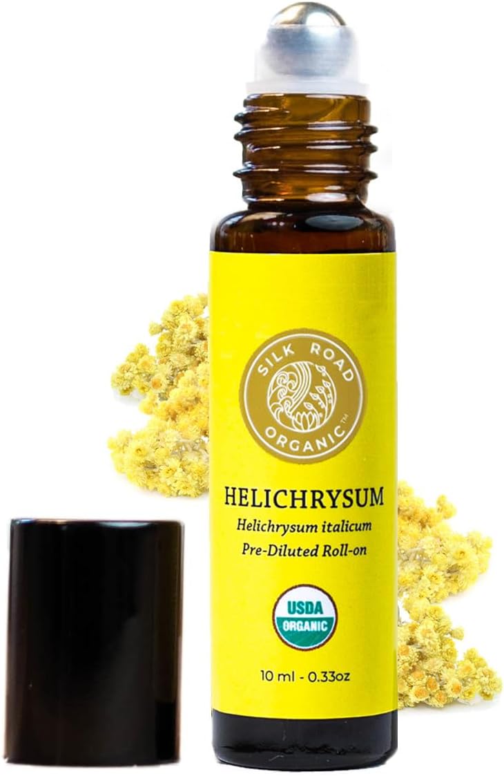 Silk Road Organic Helichrysum Italicum Essential Oil Roll On, 100% Pure USDA Certified Aromatherapy for Skin Vitality & Anti-Aging - 10 ml Roller - Always Pure, Always Organic