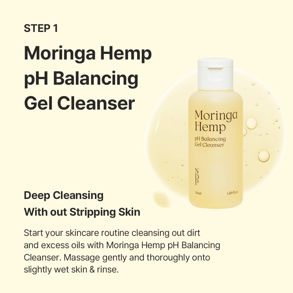 Travel Kit - Mini Travel Size Skincare Essentials - Moringa Hemp Gel Cleanser, Green Caper Toner Essence, Cica Bio-Placenta Cream, B9 Tone-Up Cream (4 items)