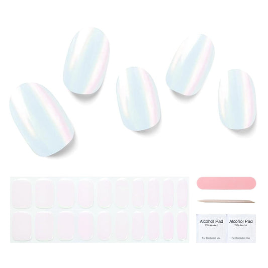 Semi Cured Gel Nail Strips, 20 pcs Gel Nail Stikers, Gel Nail Wraps Semi Cured, Salon-Quality, 2 Weeks Long Lasting Shell Aurora