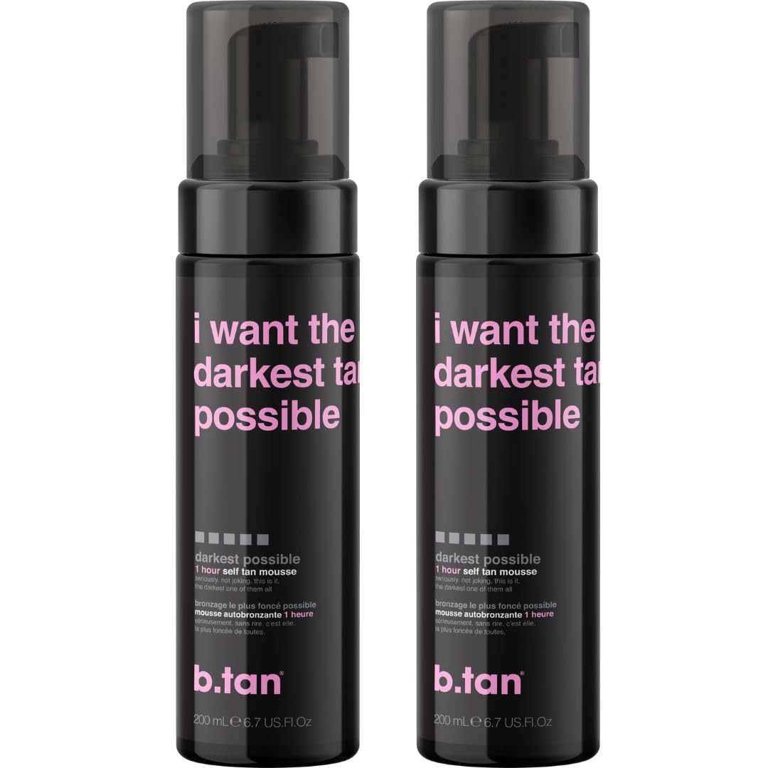b.tan Ultra Dark Self Tanner Mousse Bundle | I Want The Darkest Tan Possible - Fast, 1 Hour Express Sunless Tanning Foam, Golden Bronzing Glow, Face & Body, No Fake Tan Smell, 6.7 Fl Oz, Pack of 2